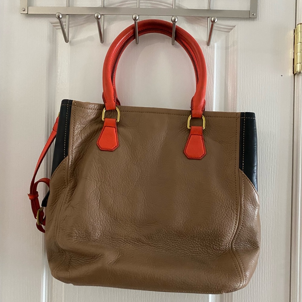 Leather Brown and Orange Women's Work Bag - Picture 2 of 6